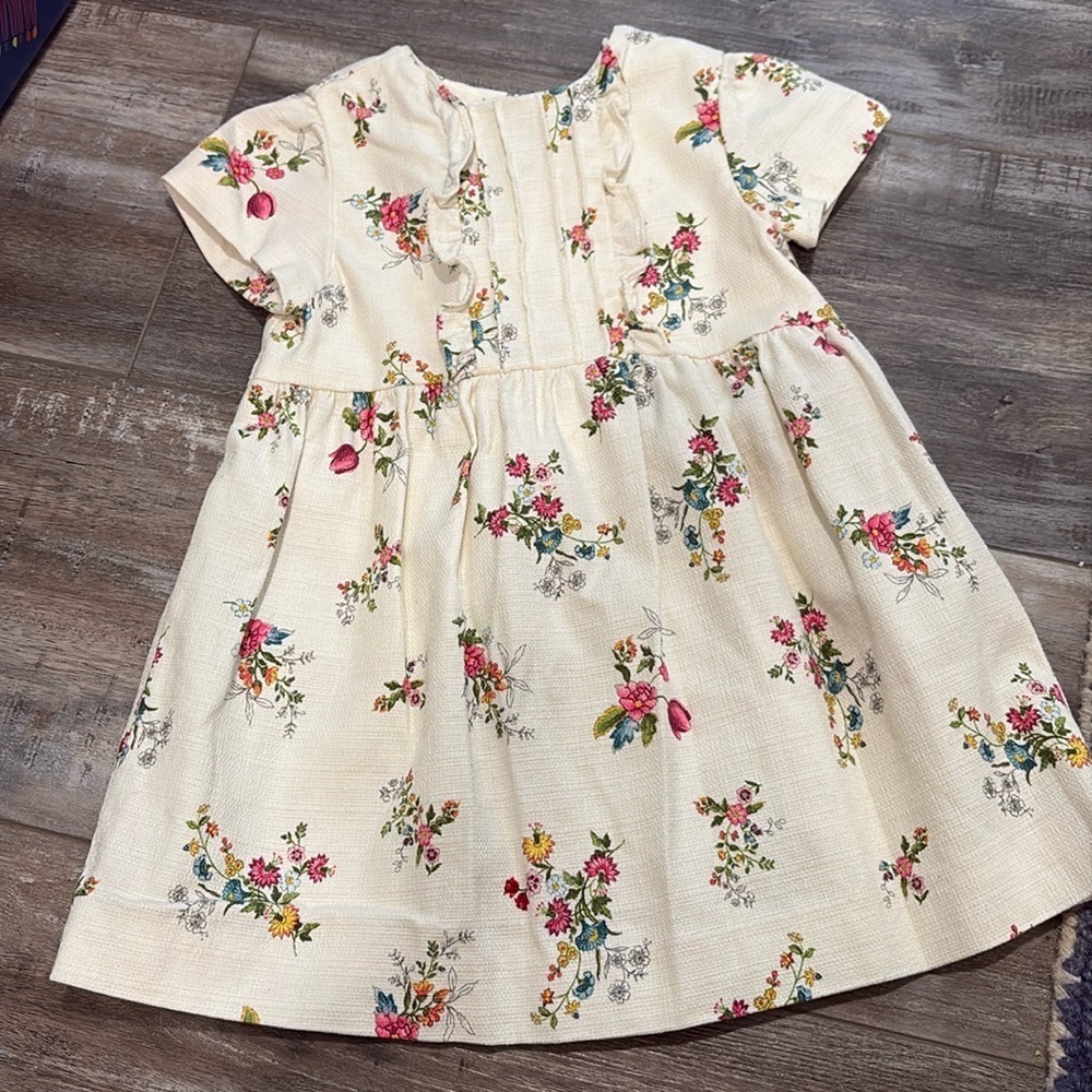 Zara Girls Ivory Floral Dress 3-4